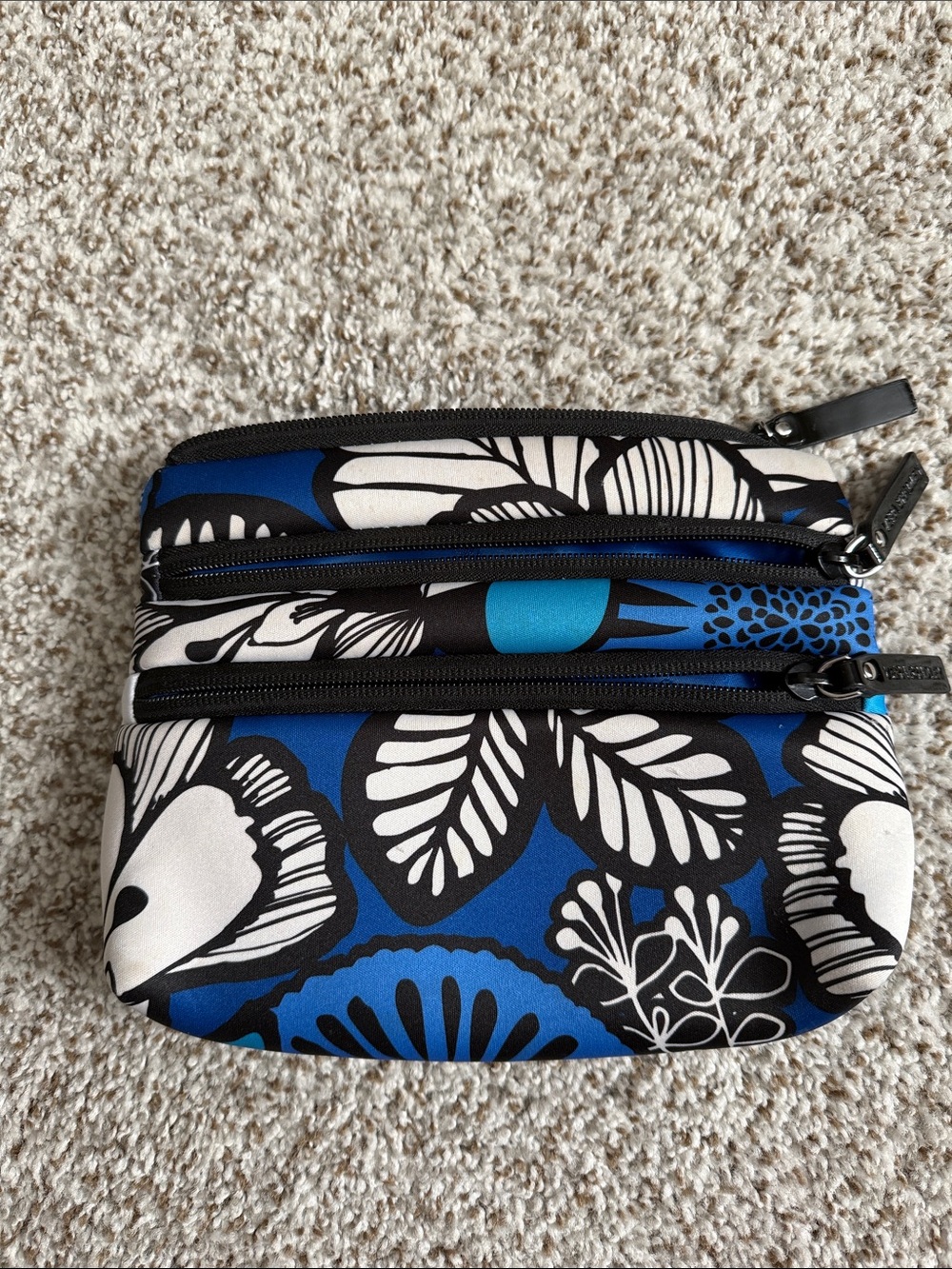 Vera Bradley Blue Black White Floral Zip Cosmetic Pouch